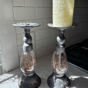 Elegant rustic Candle Holders with Accent and Lights PAIR